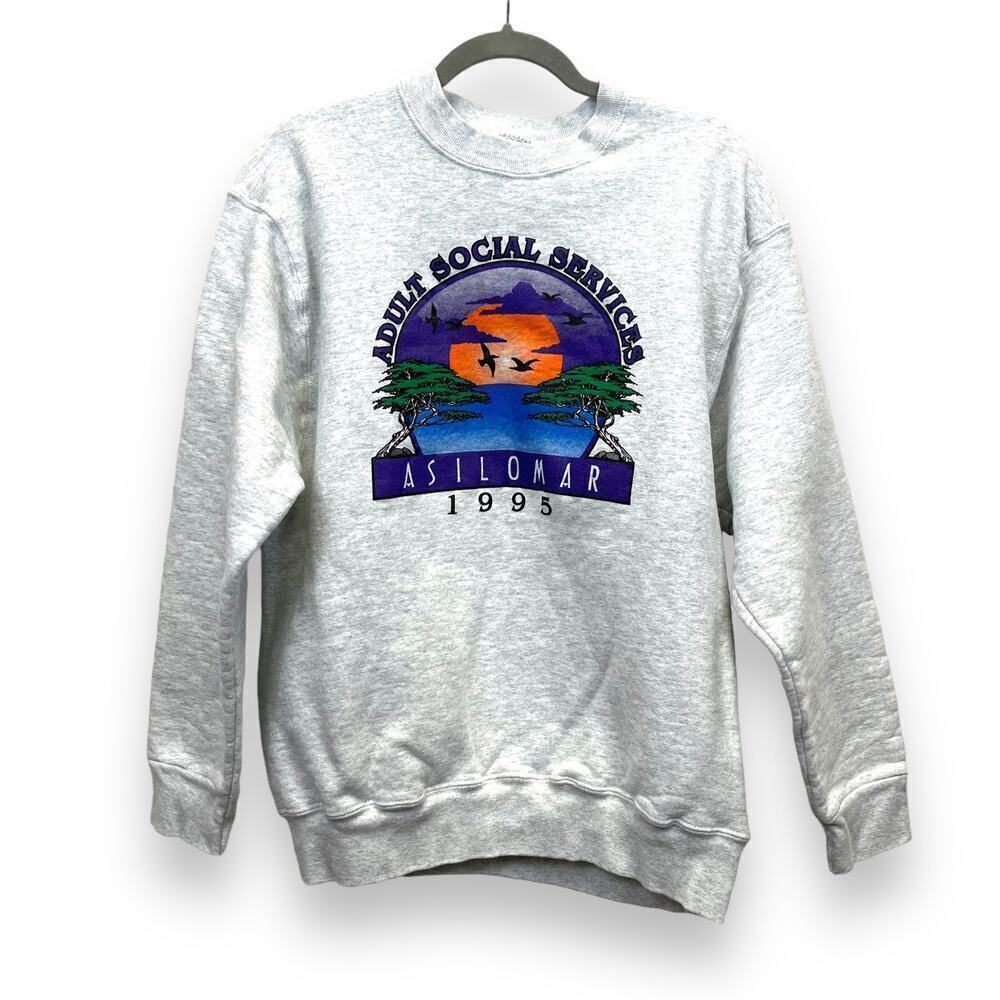 Vintage 90s Sweatshirt Mens Large Crewneck Grey Screen Print Fruit of the Loom